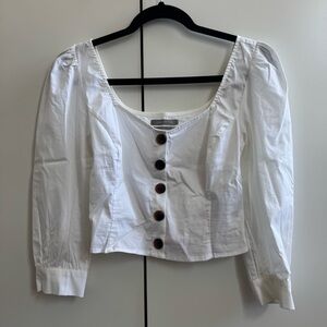 Urban Outfitters White Button-Front Puff Sleeve Crop Top XS